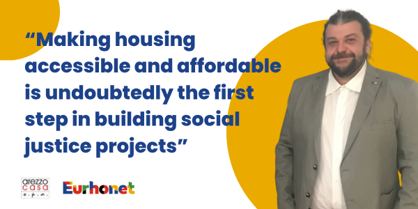 Man in suit. Text reading 'making housing accessible and affordable is undoubtedly the first step in building social justice projects'