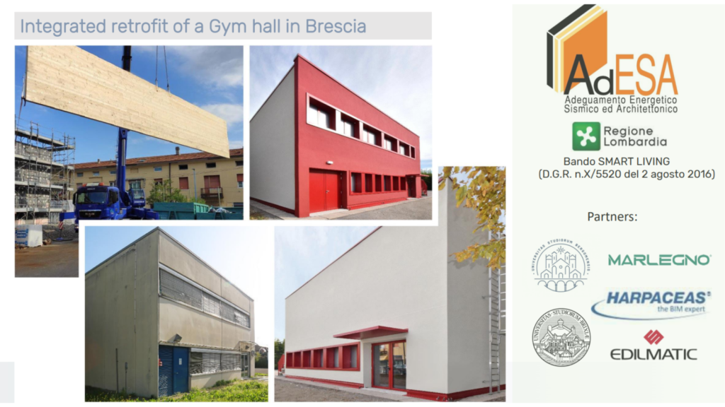 Photos showing before and after of a gym hall in Brescia