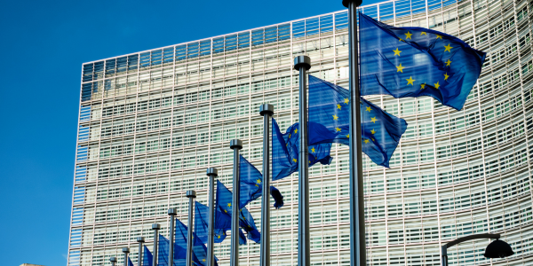 EU flags in front of European Commission building