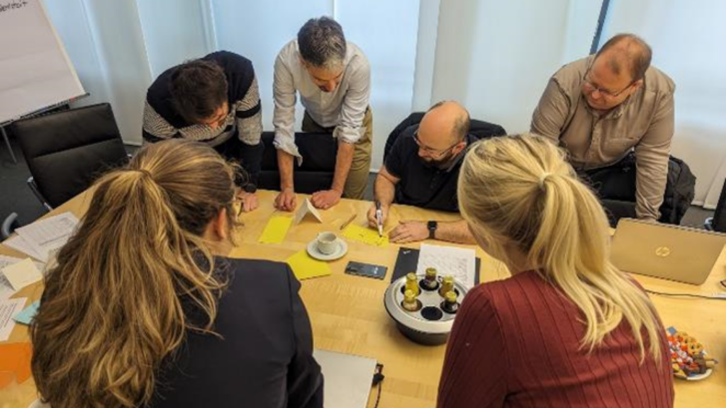 Group working around a table
